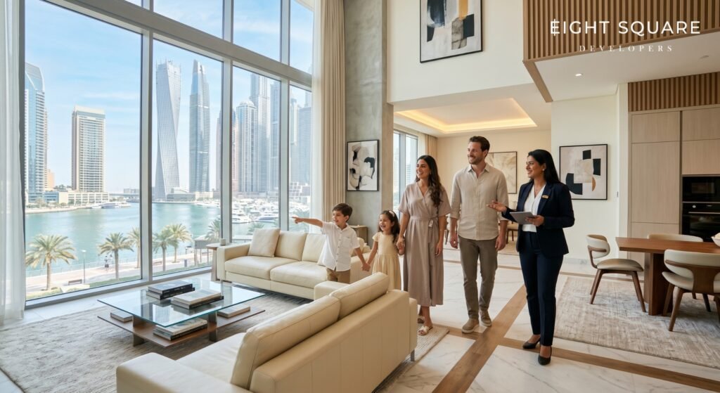 Family inspecting ready-to-move property in Dubai, Off-plan Property