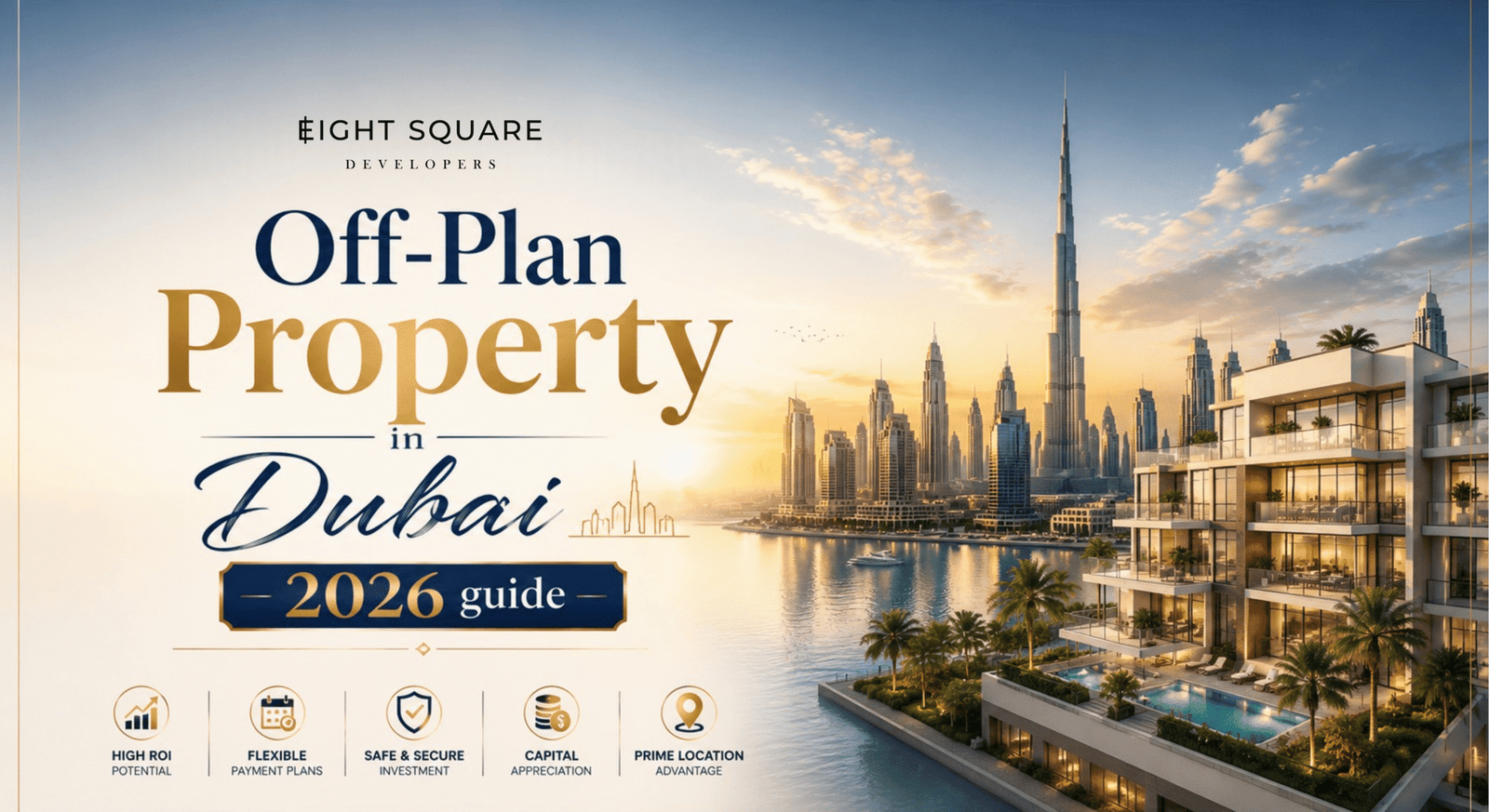Dubai off-plan property development showing construction stages with cranes and growing buildings