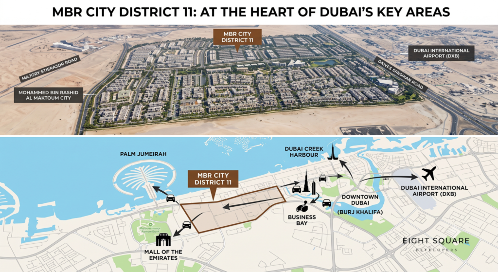 Meydan District 11 connectivity to Downtown Dubai, Palm Jumeirah and Business Bay